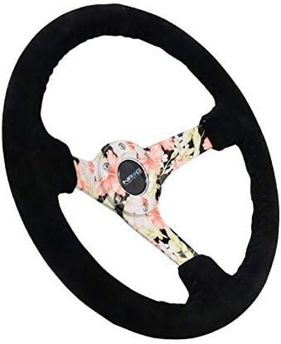 NRG Innovations NRG-RST-036FL-S Reinforced Steering Wheel - Hydro Dipped Tropical Floral 3" Deep, 5mm Spoke, 350mm Sport Steering Wheel Black Suede With Black Baseball Stitching in Saudi Arabia