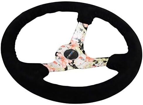 NRG Innovations NRG-RST-036FL-S Reinforced Steering Wheel - Hydro Dipped Tropical Floral 3" Deep, 5mm Spoke, 350mm Sport Steering Wheel Black Suede With Black Baseball Stitching in Saudi Arabia