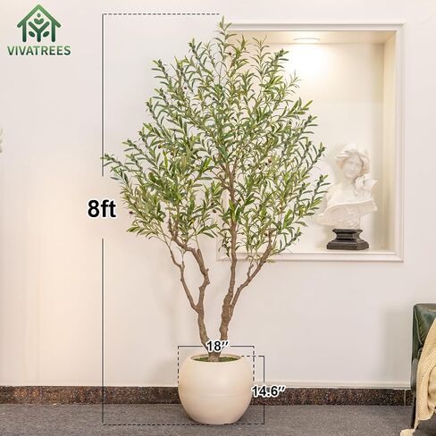شجرة الزيتون الاصطناعية الداخلية ، طولها 8 أقدام من زيتون فو ، مع زارع أبيض مستدير 18 بوصة ونباتات اصطناعية مع جذع خشبي طبيعي وفواكه نابضة بالحياة لديكور المكتب المنزلي in Kuwait