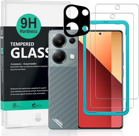واقي شاشة Ibywind مكون من قطعتين لهاتف Xiaomi Redmi Note 13 Pro 5G/Poco X6 5G 6.67 بوصة، زجاج مقسى بصلابة 9H، مع قطعة واحدة من واقي عدسة الكاميرا، قطعة واحدة من طبقة ألياف الكربون الخلفية in Saudi Arabia