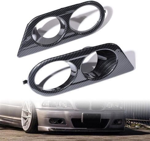 1 زوج لـ BMW E46 M3 2001 2002 2003 2004 2005 2006 ألياف الكربون ضباب الإطار الشواية يحيط بغطاء ضباب القناة الهوائية (أسود) in Saudi Arabia