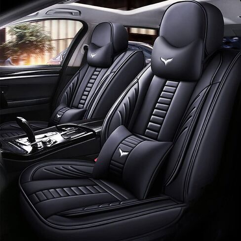 Luxury 2 Seats Car Seat Covers Protectors for Kia 1999-2025 95% Models, Back Storage Bag Design & Headrest Pillow & Lumbar Support Black & Blue Line in Saudi Arabia