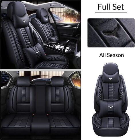 Luxury 2 Seats Car Seat Covers Protectors for Kia 1999-2025 95% Models, Back Storage Bag Design & Headrest Pillow & Lumbar Support Black & Blue Line in Saudi Arabia