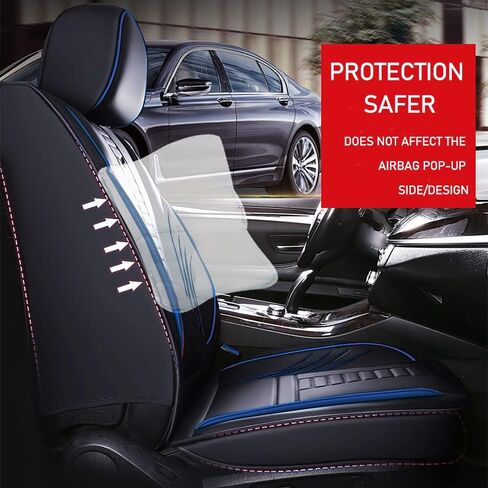 Luxury 2 Seats Car Seat Covers Protectors for Kia 1999-2025 95% Models, Back Storage Bag Design & Headrest Pillow & Lumbar Support Black & Blue Line in Saudi Arabia