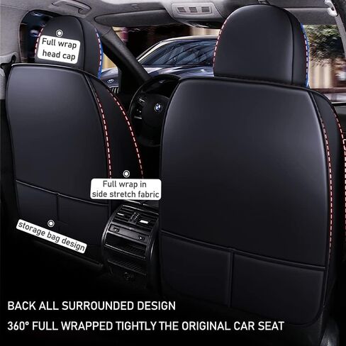 Luxury 2 Seats Car Seat Covers Protectors for Kia 1999-2025 95% Models, Back Storage Bag Design & Headrest Pillow & Lumbar Support Black & Blue Line in Saudi Arabia