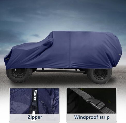غطاء السيارة مقاوم للماء كل الطقس مع سحاب باب السائق لجيب Wrangler JK JL 4 Door 2007-2021 / غطاء خارجي كامل / متين 210D Oxford Cloth / 1PCS Navy Blue in Kuwait