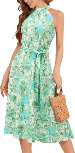 Bbonlinedress Women Halter Summer Floral Sundress Midi Casual Beach Vacation Flowy Boho 2025 Dress in Saudi Arabia