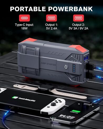 بطارية بطارية السيارة بداية ، 4000A Peak Jump Starter Battery Pack لما يصل إلى 10 لتر غاز ومحركات ديزل 8L ، ومربع قفزة محمولة 12V مع بنك USB/Power/Dual Output/LED in Saudi Arabia
