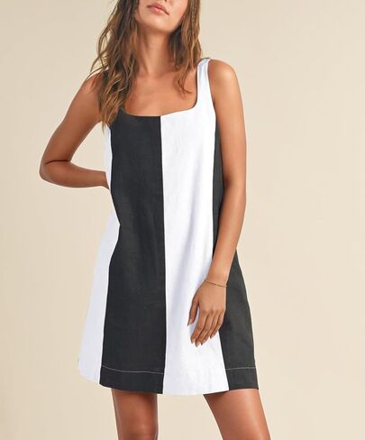 CHARTOU Women Summer Sleeveless Linen Dress Color Block Short Beach Vacation Tank Dress in Saudi Arabia