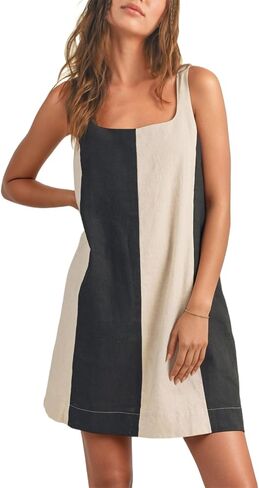 CHARTOU Women Summer Sleeveless Linen Dress Color Block Short Beach Vacation Tank Dress in Saudi Arabia