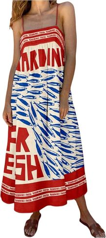 SOLY HUX Women's Sundress Graphic Print Color Block Spaghetti Strap Flowy Summer Long Cami Dress in Saudi Arabia