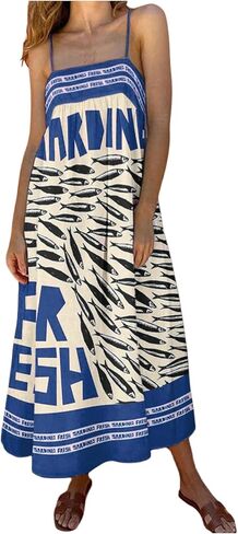 SOLY HUX Women's Sundress Graphic Print Color Block Spaghetti Strap Flowy Summer Long Cami Dress in Saudi Arabia
