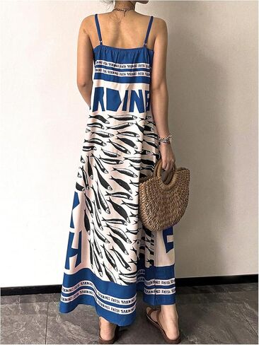 SOLY HUX Women's Sundress Graphic Print Color Block Spaghetti Strap Flowy Summer Long Cami Dress in Saudi Arabia