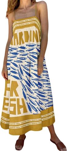 SOLY HUX Women's Sundress Graphic Print Color Block Spaghetti Strap Flowy Summer Long Cami Dress in Saudi Arabia