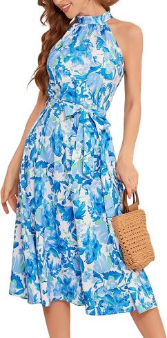 Bbonlinedress Women Halter Summer Floral Sundress Midi Casual Beach Vacation Flowy Boho 2025 Dress in Saudi Arabia