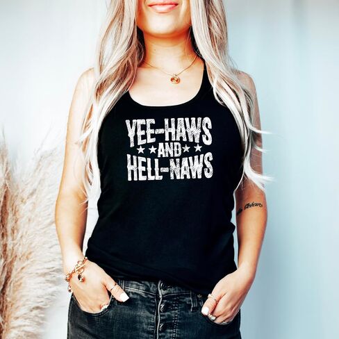 Yee Haws and Hell Naws Tank Top for Women and Teens Funny Country Western Summer Shirt in Saudi Arabia