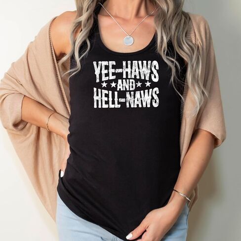 Yee Haws and Hell Naws Tank Top for Women and Teens Funny Country Western Summer Shirt in Saudi Arabia