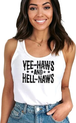 Yee Haws and Hell Naws Tank Top for Women and Teens Funny Country Western Summer Shirt in Saudi Arabia