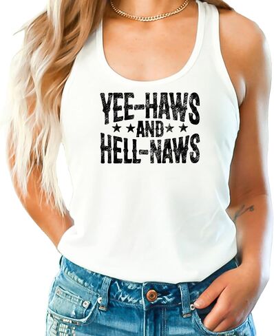 Yee Haws and Hell Naws Tank Top for Women and Teens Funny Country Western Summer Shirt in Saudi Arabia