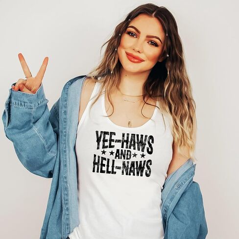 Yee Haws and Hell Naws Tank Top for Women and Teens Funny Country Western Summer Shirt in Saudi Arabia