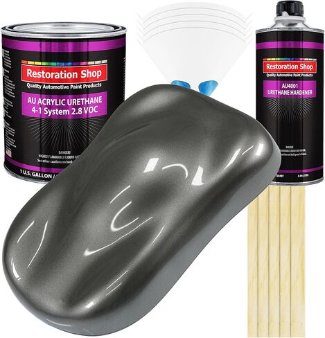 Restoration Shop - Dark Charcoal Metallic Acrylic Urethane Auto Paint - Complete Gallon Paint Kit - Professional Single Stage High Gloss Automotive, Car, Truck Coating, 4:1 Mix Ratio, 2.8 VOC in Saudi Arabia