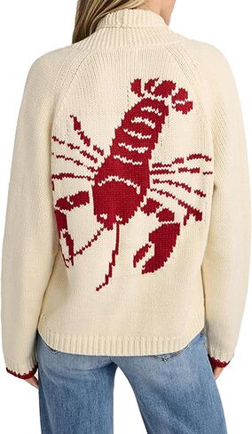 Women Lobster Sweater Cardigan Button Front Shawl Collar Chunky Knit Top with Pockets Fall Winter in Saudi Arabia