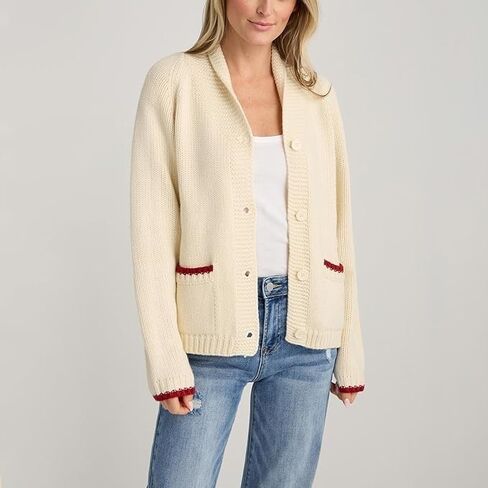 Women Lobster Sweater Cardigan Button Front Shawl Collar Chunky Knit Top with Pockets Fall Winter in Saudi Arabia