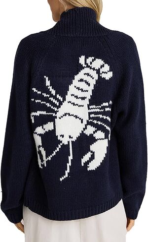 Women Lobster Sweater Cardigan Button Front Shawl Collar Chunky Knit Top with Pockets Fall Winter in Saudi Arabia