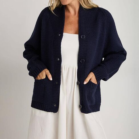 Women Lobster Sweater Cardigan Button Front Shawl Collar Chunky Knit Top with Pockets Fall Winter in Saudi Arabia