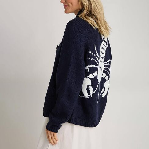 Women Lobster Sweater Cardigan Button Front Shawl Collar Chunky Knit Top with Pockets Fall Winter in Saudi Arabia