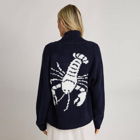 Women Lobster Sweater Cardigan Button Front Shawl Collar Chunky Knit Top with Pockets Fall Winter in Saudi Arabia