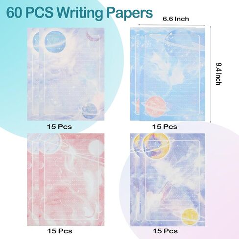 60 Lined Writing Stationery Paper, Beautiful Sky Designs for Writing Letter, Notes, Invitations, Craft, 4 Different Style (9.4 x 6.6") in Saudi Arabia