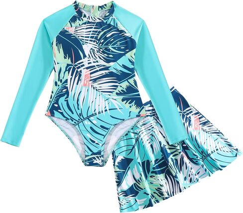 Seaur Girls Printed Rash Guard Swimsuits with Skirt Kids Kids Sun Protect Suits Szipper Swimwear UPF 50+ in Saudi Arabia