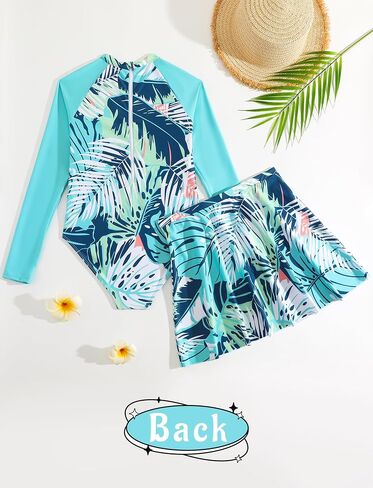 Seaur Girls Printed Rash Guard Swimsuits with Skirt Kids Kids Sun Protect Suits Szipper Swimwear UPF 50+ in Saudi Arabia