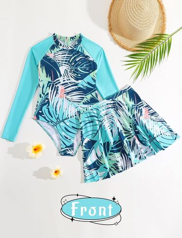 Seaur Girls Printed Rash Guard Swimsuits with Skirt Kids Kids Sun Protect Suits Szipper Swimwear UPF 50+ in Saudi Arabia
