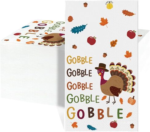 Horaldaily 50 Thanksgiving Disposable Paper Decorative Guest Napkins, Turkey Gobble Hand Towel for Party Lunch Dinner Kitchen Bathroom in Saudi Arabia