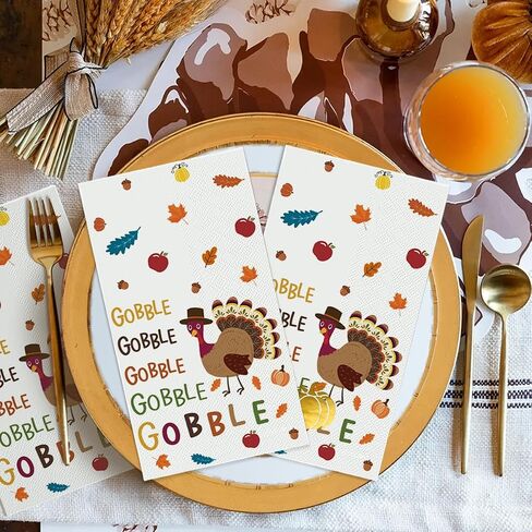 Horaldaily 50 Thanksgiving Disposable Paper Decorative Guest Napkins, Turkey Gobble Hand Towel for Party Lunch Dinner Kitchen Bathroom in Saudi Arabia