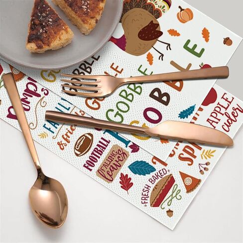 Horaldaily 50 Thanksgiving Disposable Paper Decorative Guest Napkins, Turkey Gobble Hand Towel for Party Lunch Dinner Kitchen Bathroom in Saudi Arabia