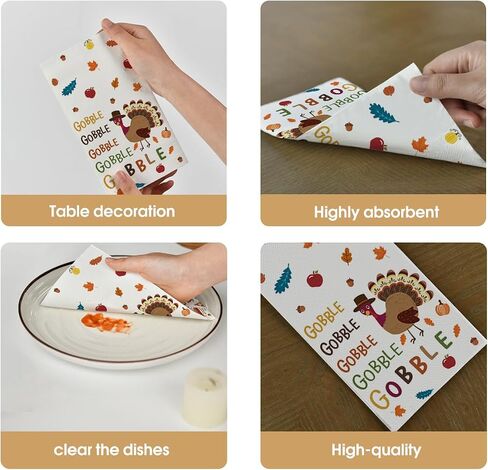 Horaldaily 50 Thanksgiving Disposable Paper Decorative Guest Napkins, Turkey Gobble Hand Towel for Party Lunch Dinner Kitchen Bathroom in Saudi Arabia