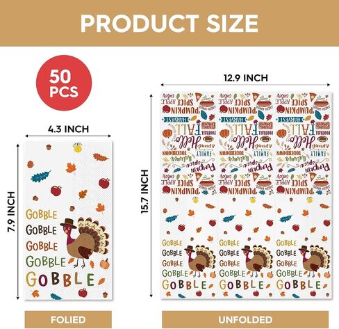 Horaldaily 50 Thanksgiving Disposable Paper Decorative Guest Napkins, Turkey Gobble Hand Towel for Party Lunch Dinner Kitchen Bathroom in Saudi Arabia