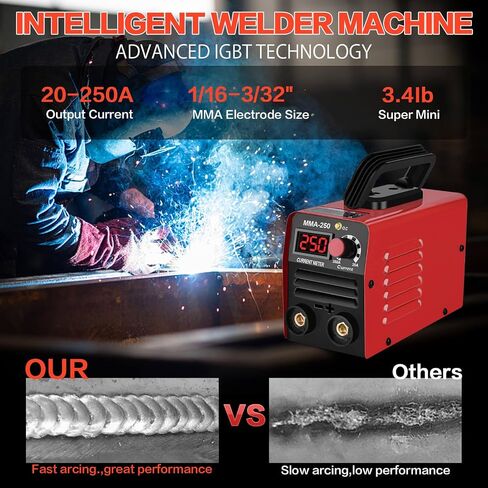 Super Mini Stick Welder Machine,110V 250A ARC Portable MMA Welding Machine for Beginners,Welding Machine with 10pcs Welding Rod Tools,IGBT Inverter Welder,Hot Start Arc Force Anti-stick in Saudi Arabia