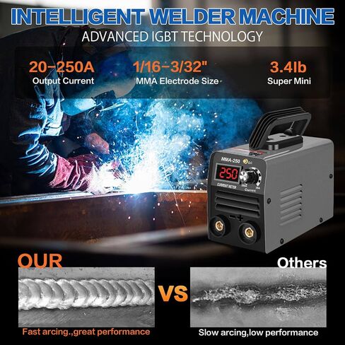 Super Mini Stick Welder Machine,110V 250A ARC Portable MMA Welding Machine for Beginners,Welding Machine with 10pcs Welding Rod Tools,IGBT Inverter Welder,Hot Start Arc Force Anti-stick in Saudi Arabia