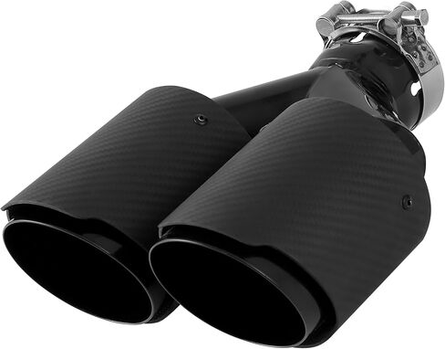 AutoSaver88 2.5 بوصة مدخلات ألياف الكربون غير اللامعة ، طرف العادم المزدوج ، 2.5 "مدخل 4" منفذ 9.8 "الطول الكلي ألياف العادم من الفولاذ المقاوم للصدأ in Saudi Arabia