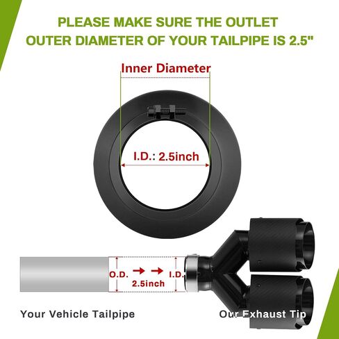 AutoSaver88 2.5 بوصة مدخلات ألياف الكربون غير اللامعة ، طرف العادم المزدوج ، 2.5 "مدخل 4" منفذ 9.8 "الطول الكلي ألياف العادم من الفولاذ المقاوم للصدأ in Saudi Arabia