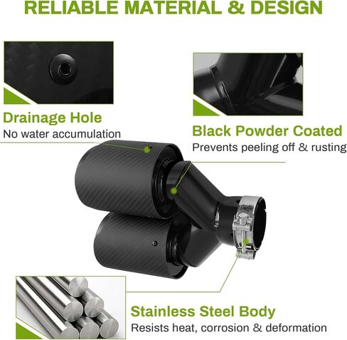 AutoSaver88 2.5 بوصة مدخلات ألياف الكربون غير اللامعة ، طرف العادم المزدوج ، 2.5 "مدخل 4" منفذ 9.8 "الطول الكلي ألياف العادم من الفولاذ المقاوم للصدأ in Saudi Arabia