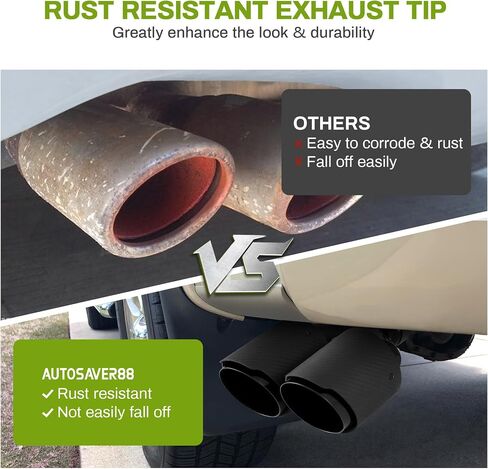AutoSaver88 2.5 بوصة مدخلات ألياف الكربون غير اللامعة ، طرف العادم المزدوج ، 2.5 "مدخل 4" منفذ 9.8 "الطول الكلي ألياف العادم من الفولاذ المقاوم للصدأ in Saudi Arabia