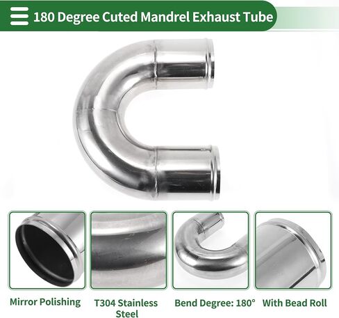 Motoforti 180 Degree U Bend Mandrel Exhaust Tube with Bead Roll DIY Custom Car Modified Exhaust Pipe Tubing Piping 3.5" OD 7.87" Length T304 Stainless Steel in Saudi Arabia