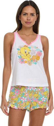Womens Pajama Sets - 2 Piece SpongeBob SquarePants Scooby-Doo Henley Tank Top & Pajama Shorts Set for Women in Saudi Arabia
