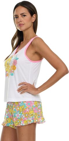 Womens Pajama Sets - 2 Piece SpongeBob SquarePants Scooby-Doo Henley Tank Top & Pajama Shorts Set for Women in Saudi Arabia