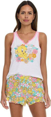 Womens Pajama Sets - 2 Piece SpongeBob SquarePants Scooby-Doo Henley Tank Top & Pajama Shorts Set for Women in Saudi Arabia